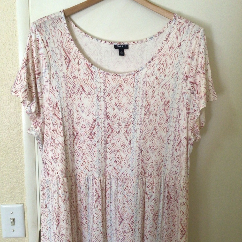 Torrid Womens Summer Dress Plus Size 2X Pink/Ivory Ruffle Cottagecore Boho NWOT - Picture 3 of 9
